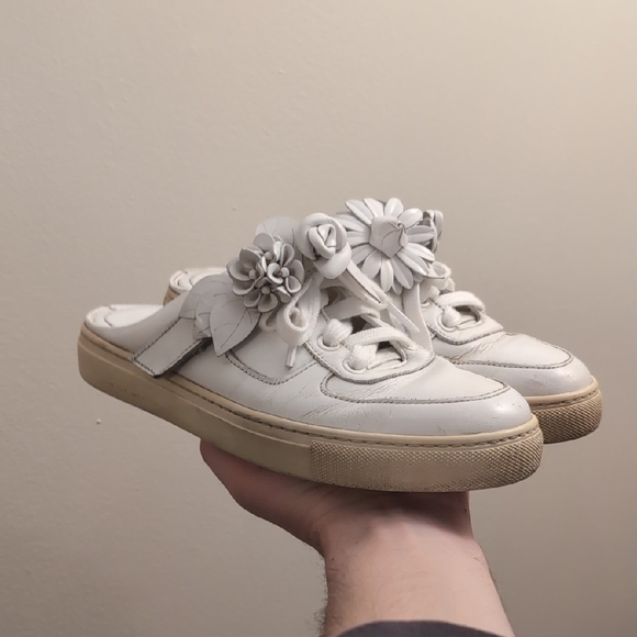 Sophia Webster Shoes - Sophia Webster Leather White Flowers Slip-on Sneakers